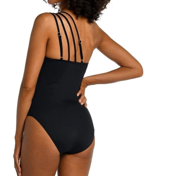 La Blanca One Piece Swimsuit 10 One Shoulder Black Tummy Control NEW - Picture 10 of 12